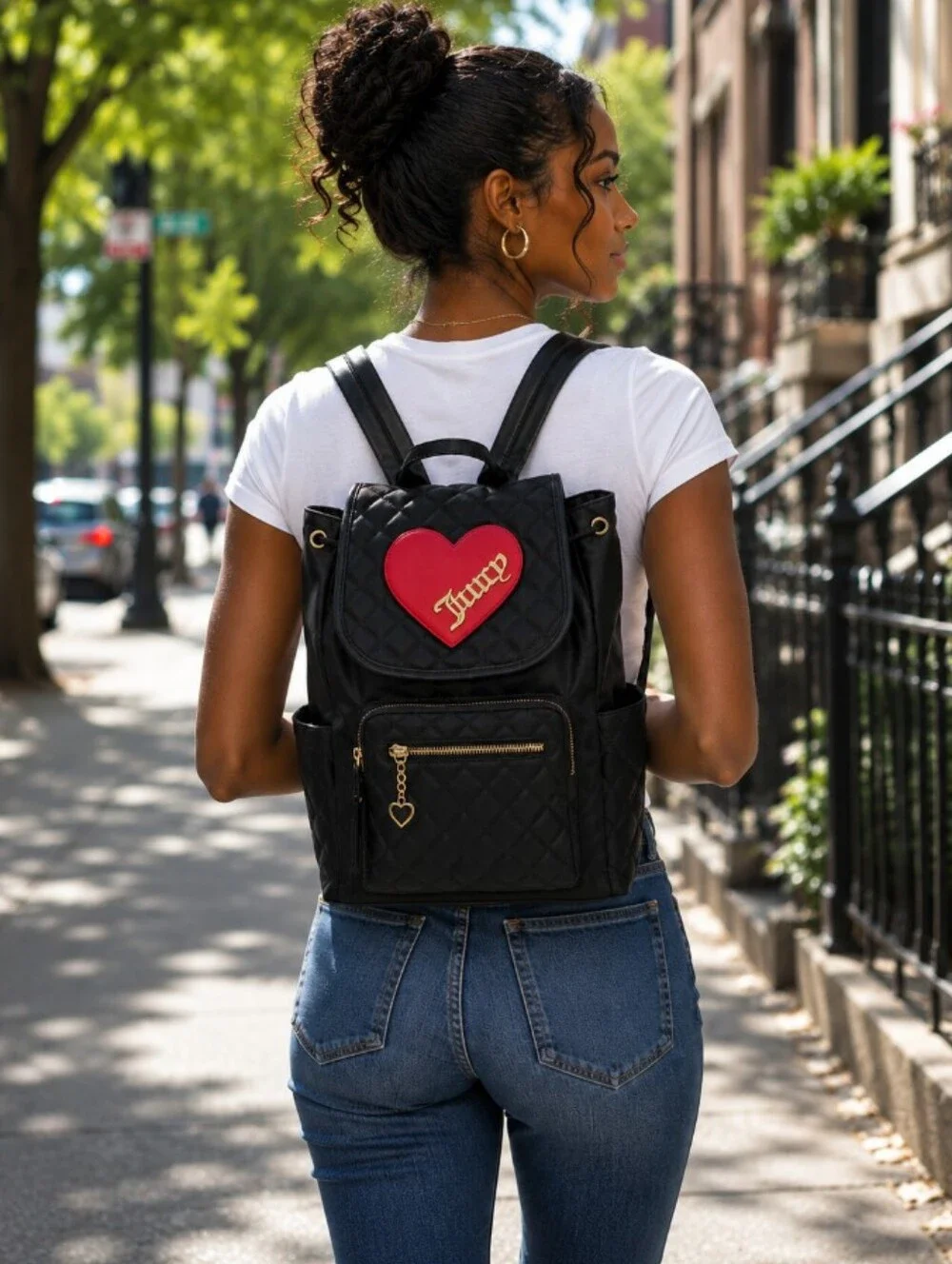 💝Juicy Couture *Rare* Black Cross My Heart Backpack VTG Red Appliqué Heart NWT